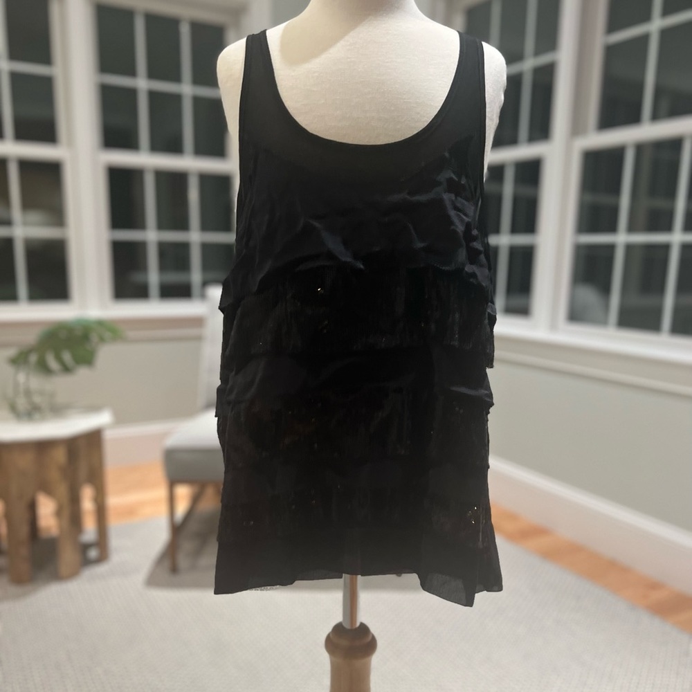 Black Ruffle Layered Cami w/ sequin